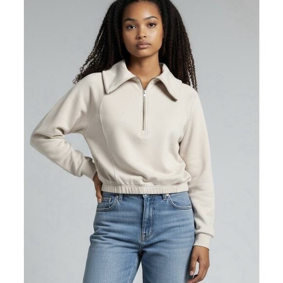 Urban Social Women's Cloud Luxe Cream Pullover Half Zip Fleece Top Small Preppy - Picture 1 of 6